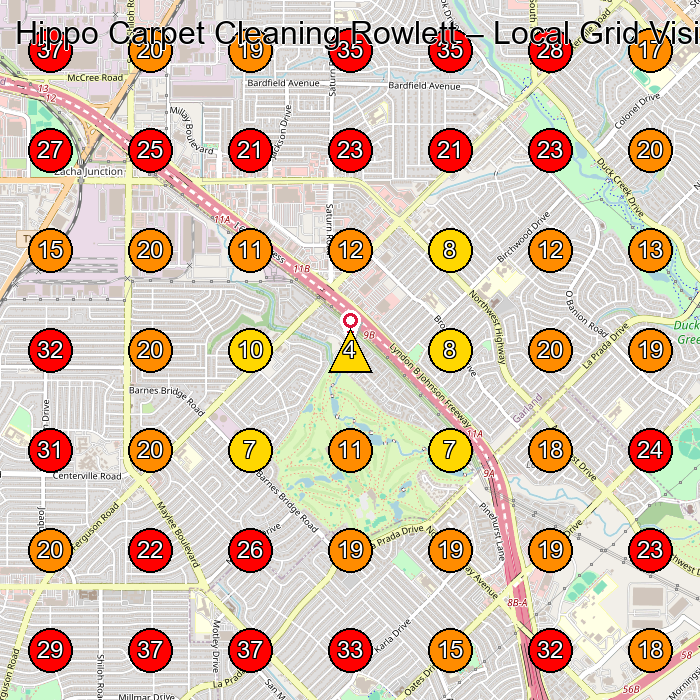 Hippo Carpet Cleaning Rowlett GeoGrid visibility map for Landscaper in None